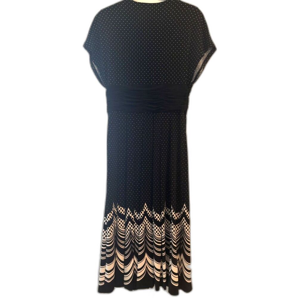 Jones New York Polka Dot Midi Dress Ruched Waist V Neck Jersey Knit Size 6 - Picture 5 of 5